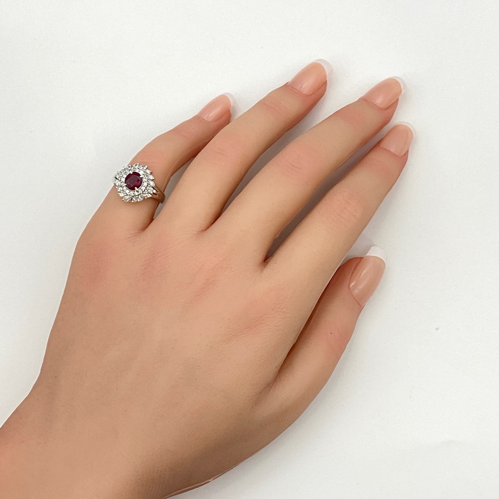 ルビー デザインリング プラチナ 指輪 メレダイヤ リング 9号 Pt900 ルビー ダイヤモンド レディース 【中古】nbjwl
