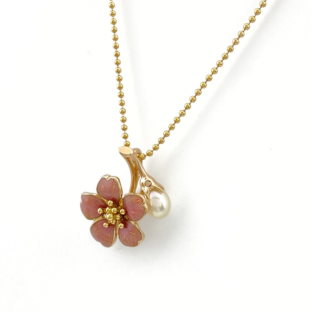 ミキモト フラワーモチーフ デザインネックレス YG イエローゴールド ペンダント 花 真珠 ネックレス K18 パール レディース 【中古】brjwl