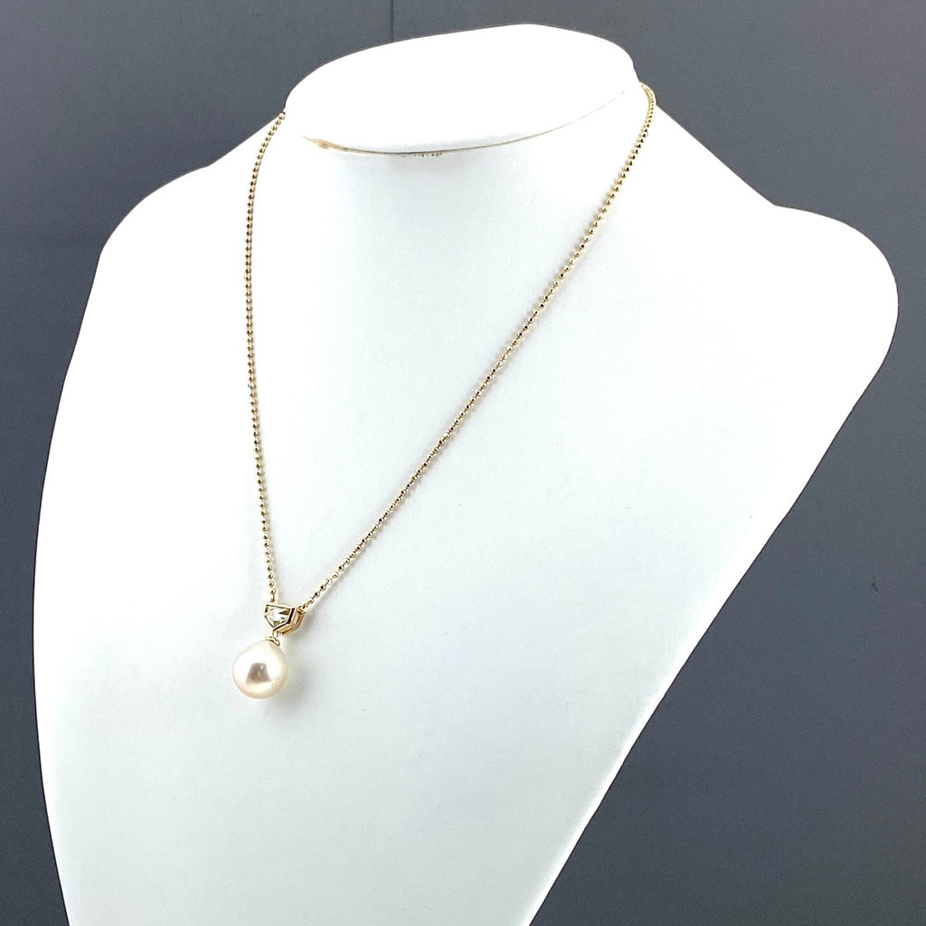 【最終値引き】 パール デザインネックレス YG イエローゴールド ペンダント メレダイヤ 真珠 ネックレス K18 750 パール レディース 【中古】nbjwl