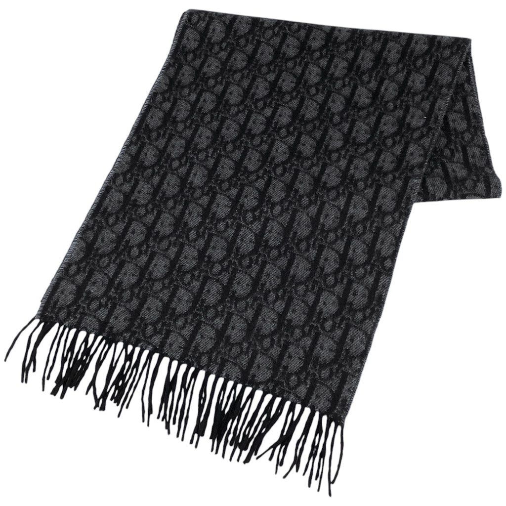 クリスチャンディオール トロッター柄 マフラー フリンジ マフラー カシミヤ ブラック レディース 【中古】brbag
