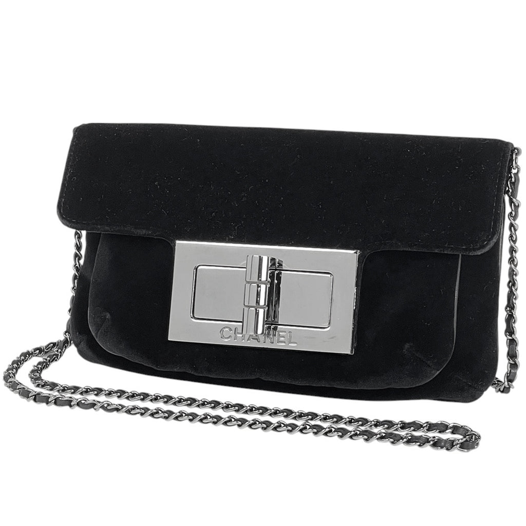 シャネル 2.55ライン チェーン ショルダーバッグ クラッチバッグ スエード ブラック レディース 【中古】brbag