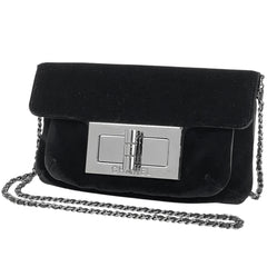 シャネル 2.55ライン チェーン ショルダーバッグ クラッチバッグ スエード ブラック レディース 【中古】brbag