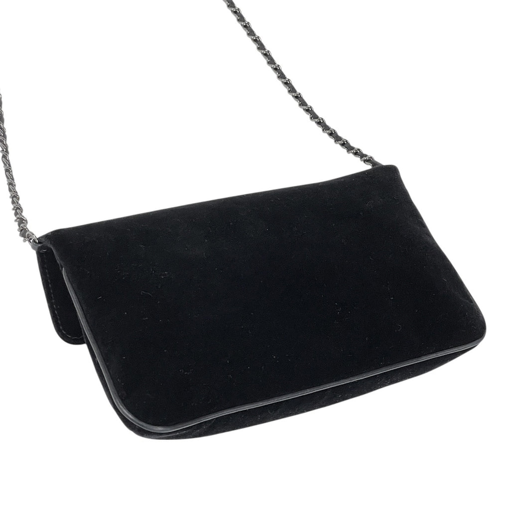 シャネル 2.55ライン チェーン ショルダーバッグ クラッチバッグ スエード ブラック レディース 【中古】brbag