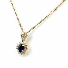 サファイア デザインネックレス YG イエローゴールド ペンダント　メレダイヤ ネックレス K18 サファイア ダイヤモンド レディース 【中古】nbjwl