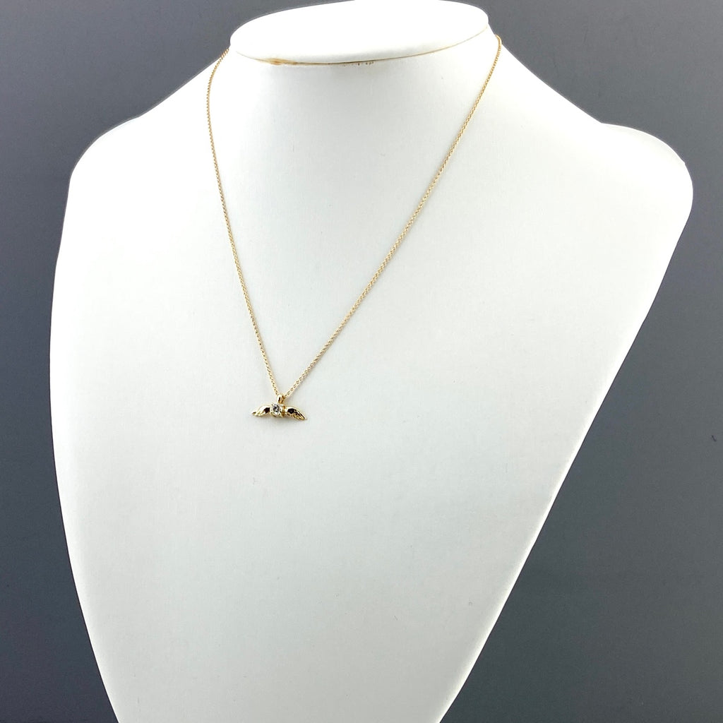 エンジェルモチーフ デザインネックレス YG イエローゴールド ペンダント 天使 ネックレス K18 ダイヤモンド レディース 【中古】nbjwl