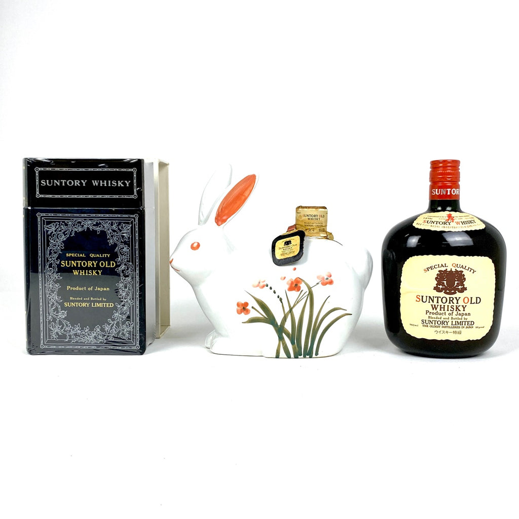 【東京都内限定お届け】 3本 サントリー SUNTORY オールド 干支ボトル 卯 1987年 陶器 1987 ブック型ボトル オールド寿 760ml ウイスキー セット 【古酒】