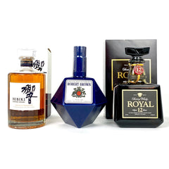 【東京都内限定お届け】 3本 響 ジャパニーズハーモニー ロバートブラウン 青陶器 ローヤル 12年 黒ラベル 700ml ウイスキー セット 【古酒】liqbb
