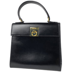 セリーヌ ロゴ ハンドバッグ レザー ブラック レディース 【中古】brbag
