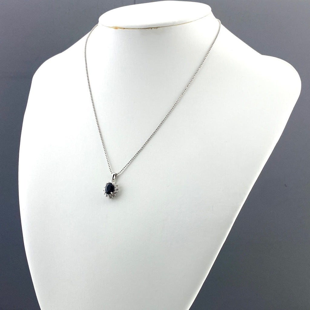 【在庫一掃】 サファイア デザインネックレス プラチナ ペンダント メレダイヤ ダイヤモンド ネックレス Pt900 Pt850 サファイア レディース 【中古】nbjwl