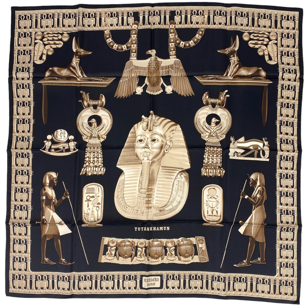エルメス カレ 90 TUTANKHAMUN ツタンカーメン エジプト スカーフ シルク ブラック ブラウン レディース 【中古】 
 ラッピング可