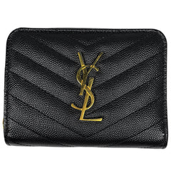 イヴ・サンローラン モノグラム コンパクト ジップアラウンド ウォレット ラウンドファスナー 二つ折り財布 レザー ブラック 403723 レディース 【中古】brbag