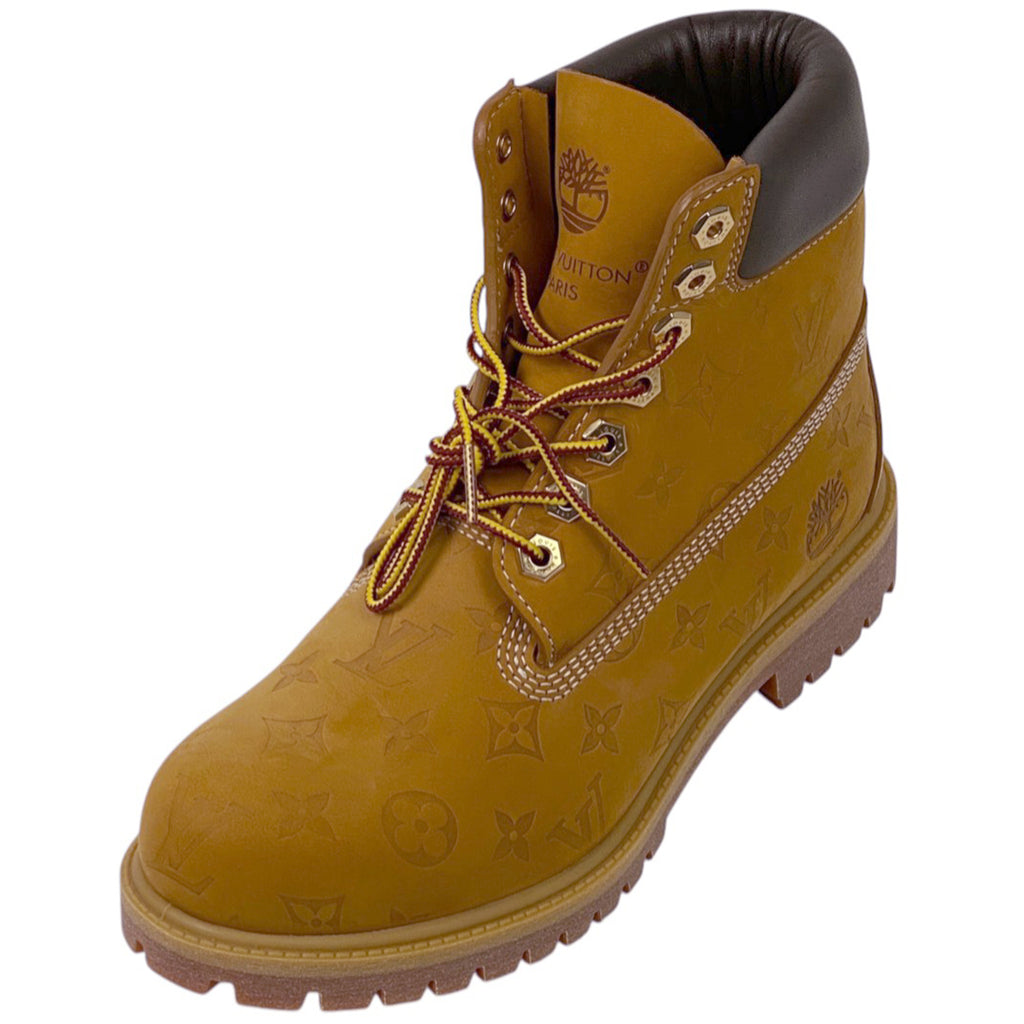 ルイ・ヴィトン 6インチ アンクルブーツ Timberland モノグラム エンボスド  靴 ショートブーツ レザー ベージュ メンズ 【中古】brapp