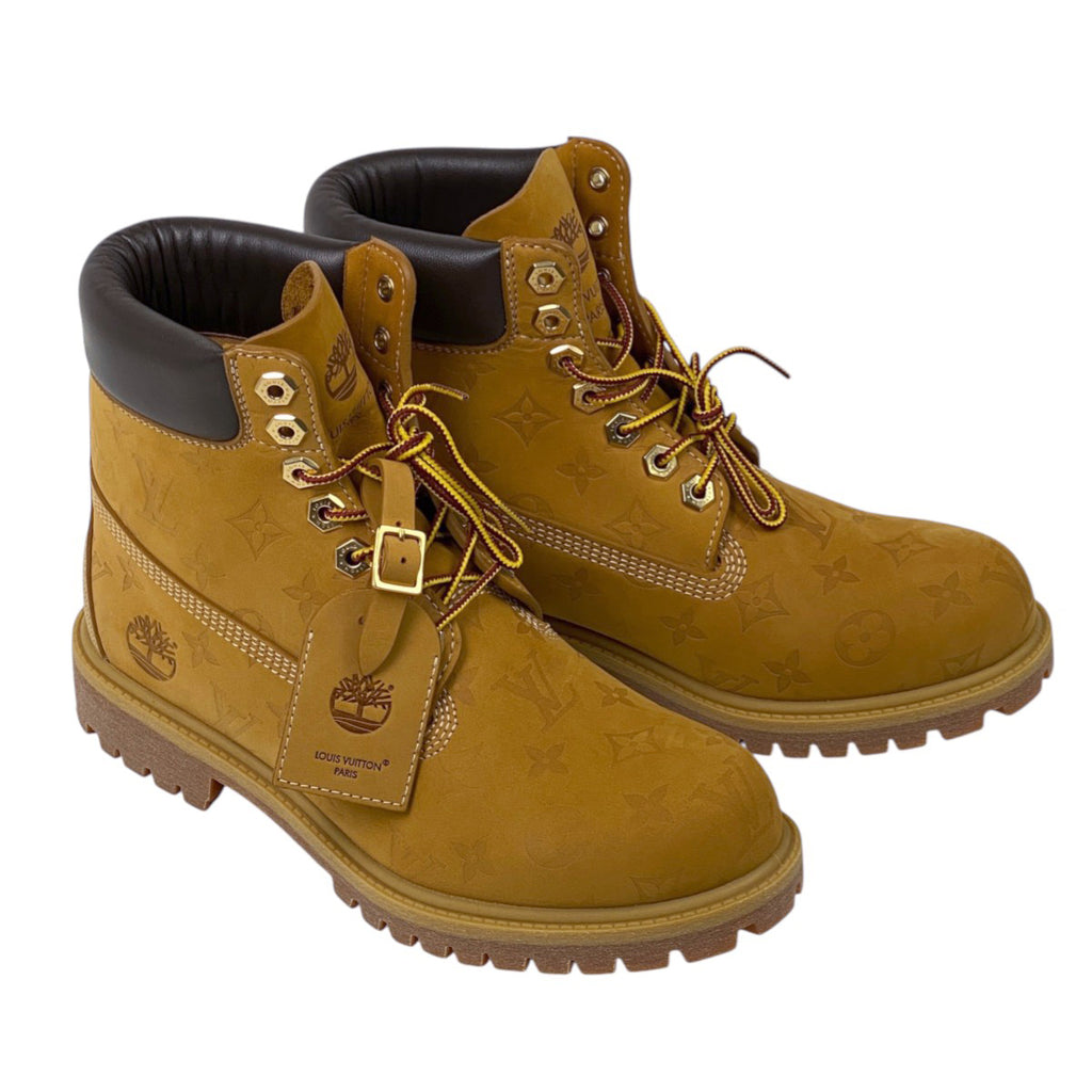 ルイ・ヴィトン 6インチ アンクルブーツ Timberland モノグラム エンボスド  靴 ショートブーツ レザー ベージュ メンズ 【中古】brapp