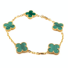 ヴァンクリーフ&アーペル ヴィンテージ アルハンブラ ブレスレット YG イエローゴールド 腕輪 マラカイト 四つ葉 クローバー ブレスレット 750 マラカイト レディース 【中古】brjwl