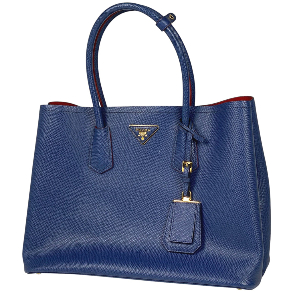 プラダ ロゴプレート トートバッグ 2WAY ショルダーバッグ トートバッグ レザー ブルー レディース 【中古】 brbag