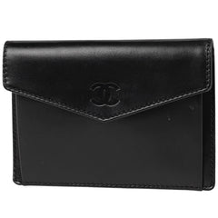 シャネル ココマーク 二つ折り マルチケース 札入れ 小銭入れ 折り財布 カードケース アクセサリーポーチ レザー ブラック レディース 【中古】brbag