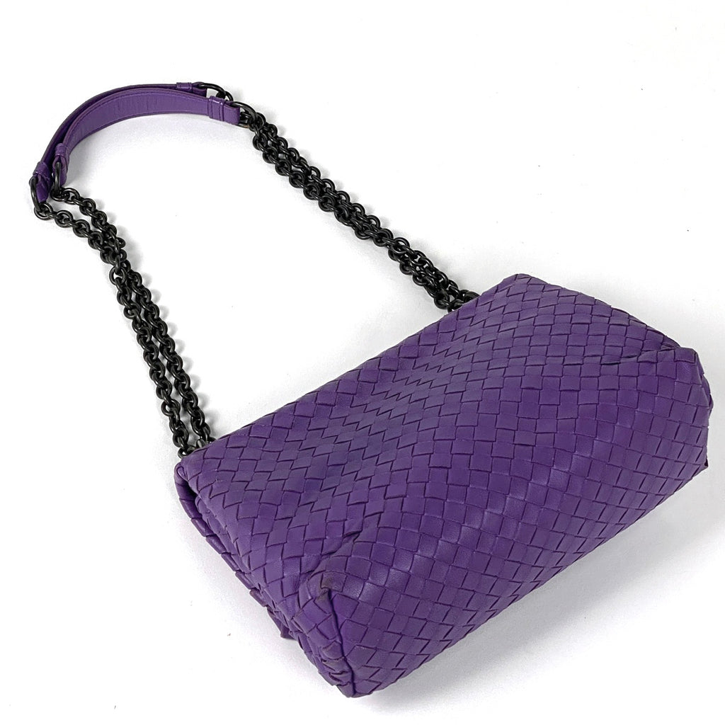 ボッテガヴェネタ イントレチャート チェーン ショルダーバッグ レザー パープル レディース 【中古】brbag