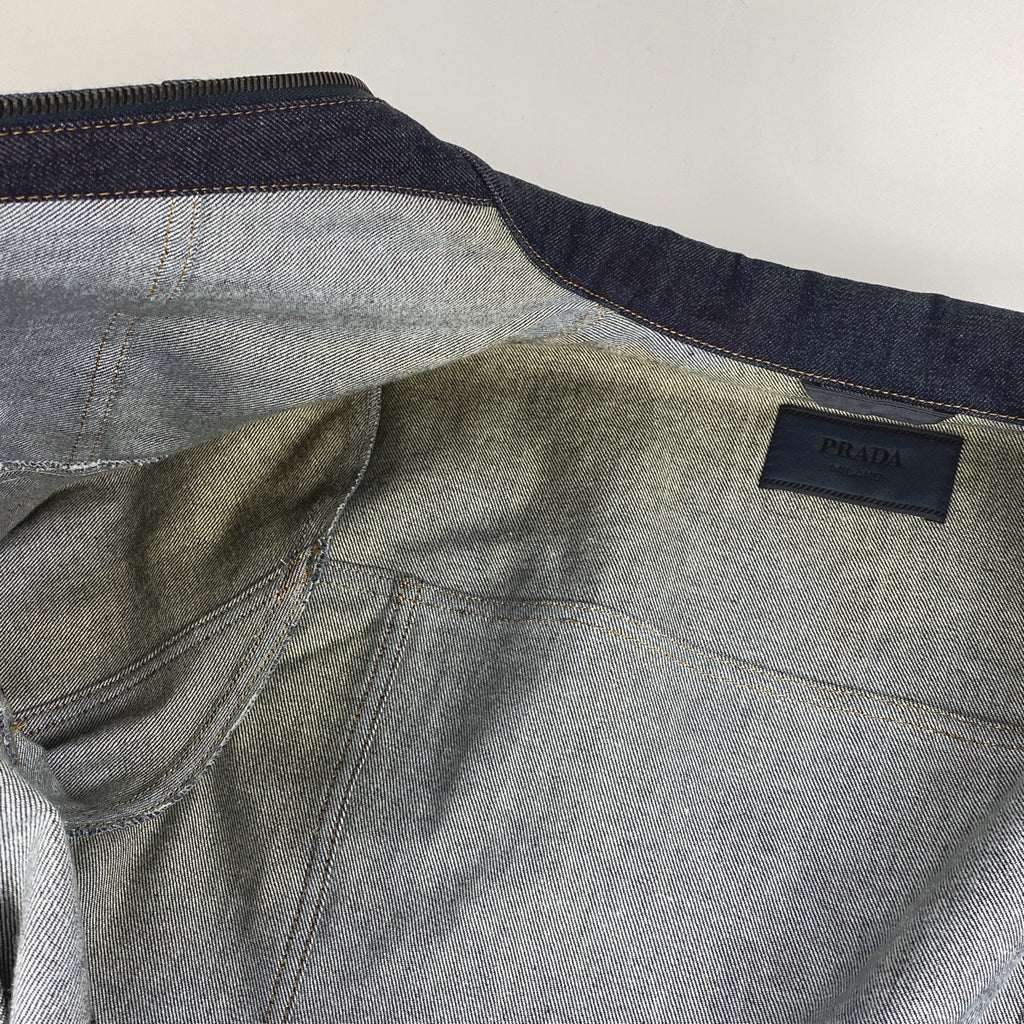 プラダ ロゴボタン デニムジャケット ジップアップ アウター デニムジャケット 綿 エラステイン ブルー メンズ 【中古】brapp