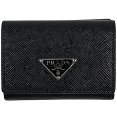 プラダ ロゴプレート 三つ折り 財布 札入れ 小銭入れ 三つ折り財布 サフィアーノレザー ネロ(ブラック) レディース 【中古】brbag