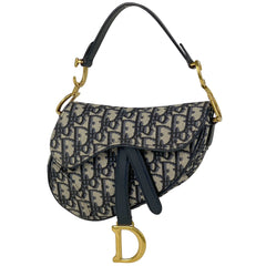 クリスチャンディオール オブリーク サドルバッグ トロッター柄 ジャカード ハンドバッグ キャンバス ネイビー レディース 【中古】brbag