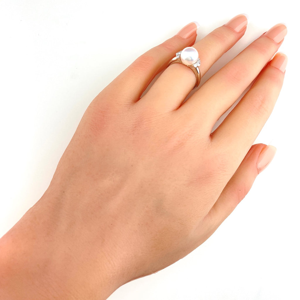パール デザインリング プラチナ 指輪 メレダイヤ 真珠 リング 9号 Pt900 パール ダイヤモンド レディース 【中古】nbjwl