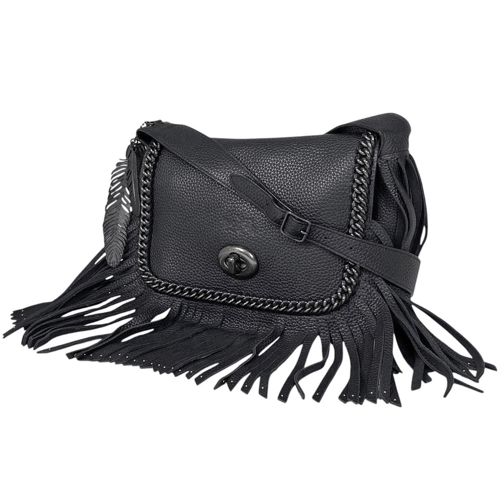 コーチ ロゴ フリンジ ショルダーバッグ ターンロック ショルダーバッグ レザー ブラック レディース 【中古】brbag