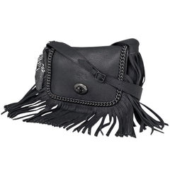 【在庫一掃】 コーチ ロゴ フリンジ ショルダーバッグ ターンロック ショルダーバッグ レザー ブラック レディース 【中古】brbag