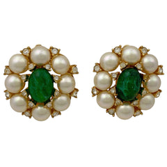 クリスチャンディオール カラーストーン デザイン イヤリング フェイクパール ラインストーン イヤリング GP ゴールド グリーン ホワイト レディース 【中古】bracc