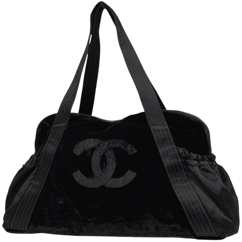 CHANEL(シャネル) ココマーク ハンドバッグ ベロア ブラック黒 ① バイセル公式】シャネル ココマーク ハンドバッグ ショルダー