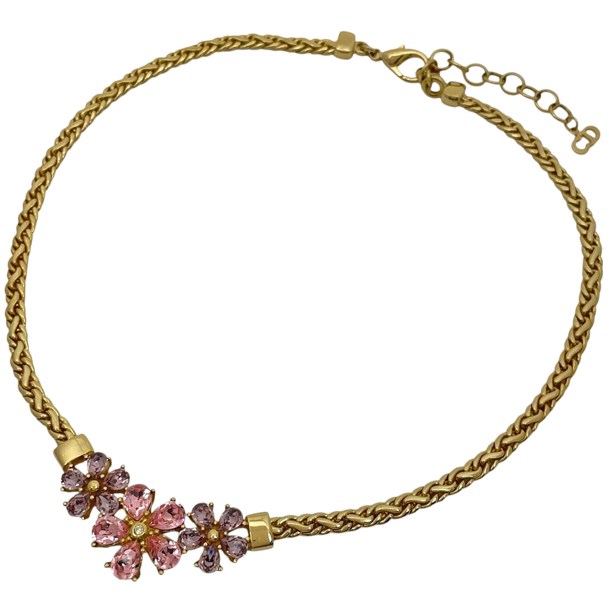 美品 クリスチャンディオール ブレスレット フラワー Dロゴ ラインストーン Christian Dior ディオール D13328 フラワーモチーフ ライン