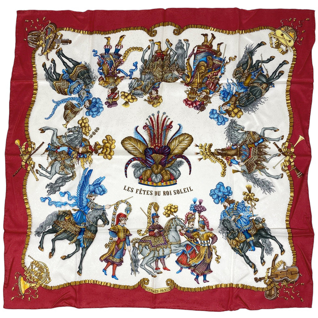 エルメス カレ 90 LES FETES DU ROI SOLEIL 太陽王の祝典 スカーフ シルク レッド マルチカラー レディース 【中古】  brbag