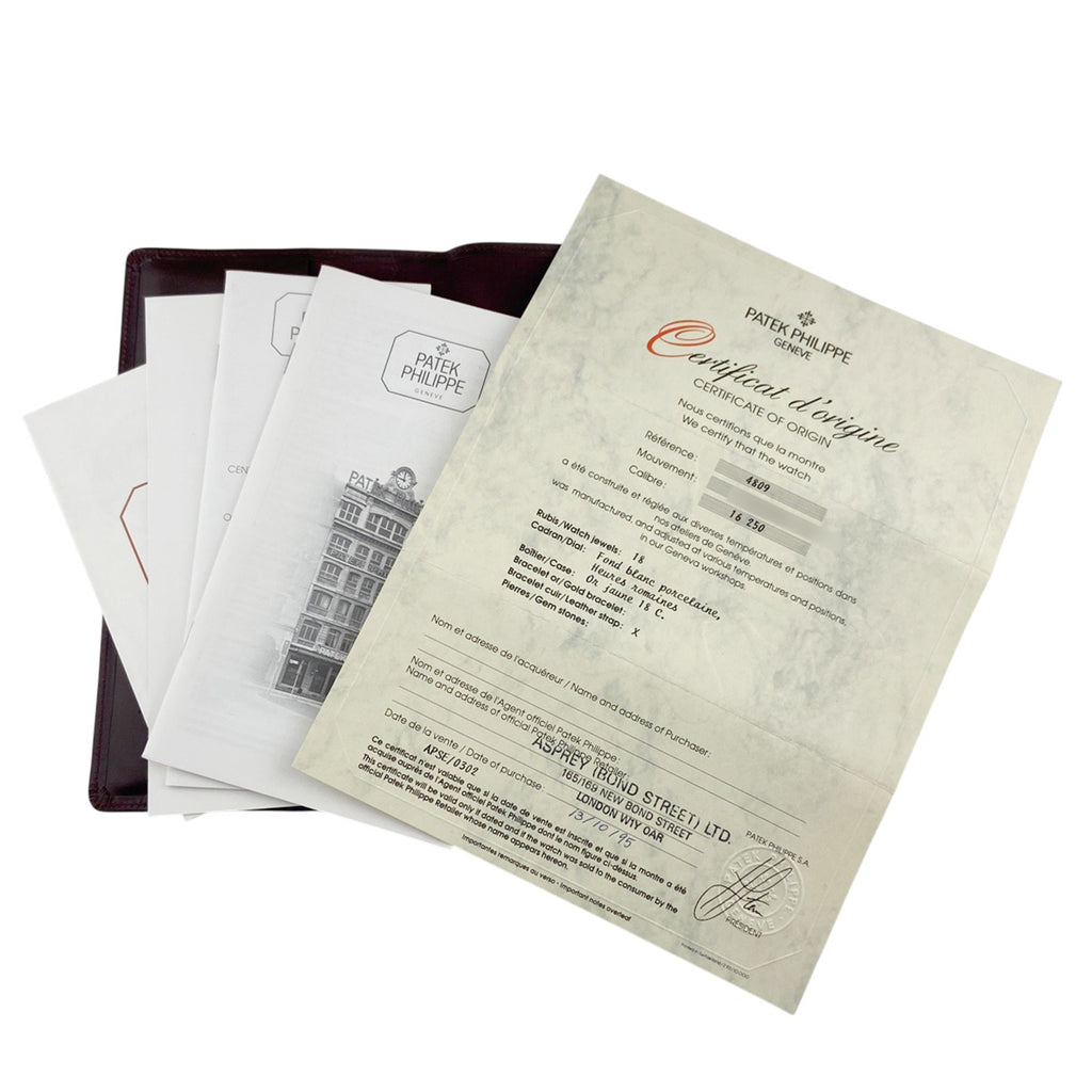 【OH済】パテックフィリップ カラトラバ 4809 腕時計 YG レザー 手巻き ホワイト レディース 【中古】wtcbb