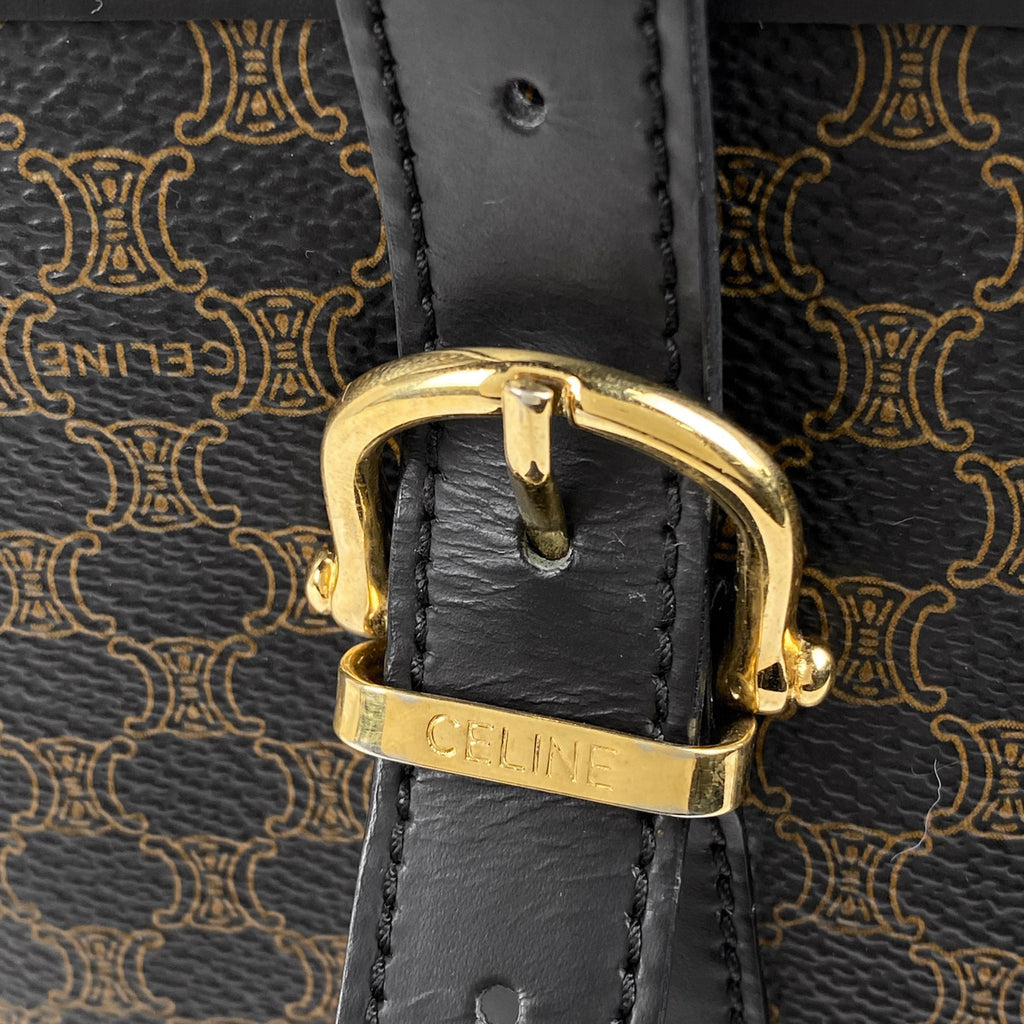 セリーヌ マカダム柄 トートバッグ ハンドバッグ バケツ型 コーティングキャンバス ブラック レディース 【中古】 brbag