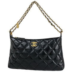 シャネル ココマーク チェーン ショルダーバッグ マトラッセ ホーボー Wチェーン ショルダーバッグ レザー ブラック レディース 【中古】brbag