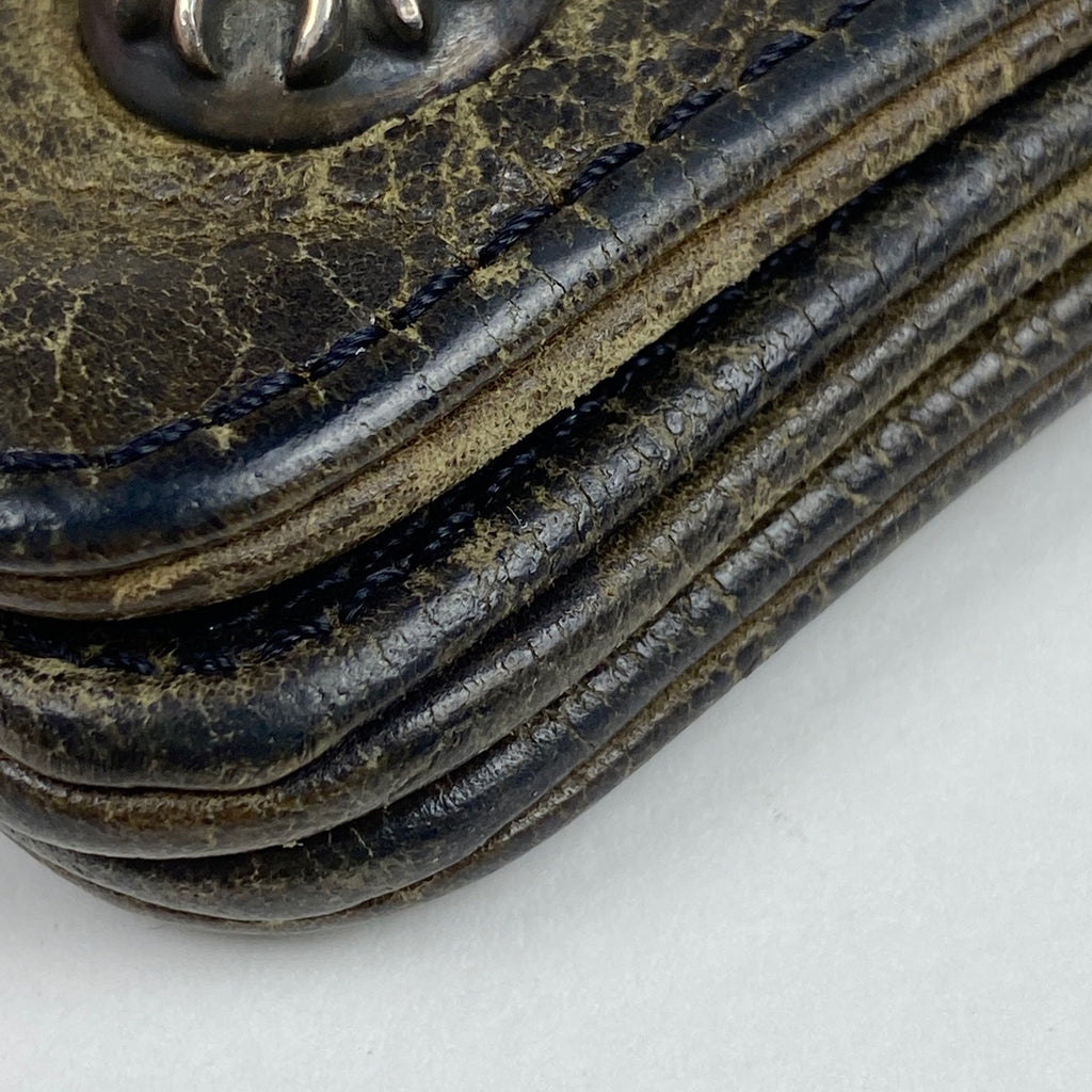 クロムハーツ 1ジップ クロスボタン ウォレット 1ZIP カモフラージュ 二つ折り財布 レザー グリーン メンズ 【中古】brbag