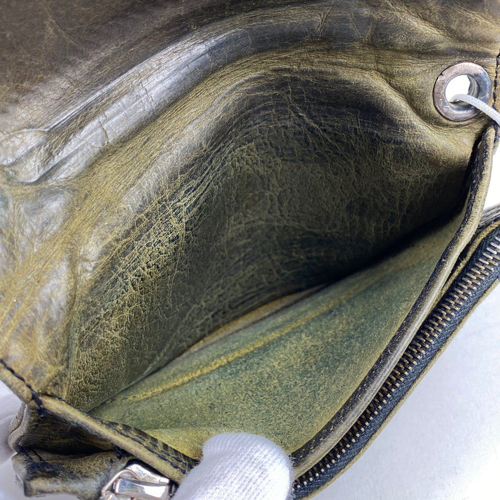 クロムハーツ 1ジップ クロスボタン ウォレット 1ZIP カモフラージュ 二つ折り財布 レザー グリーン メンズ 【中古】brbag