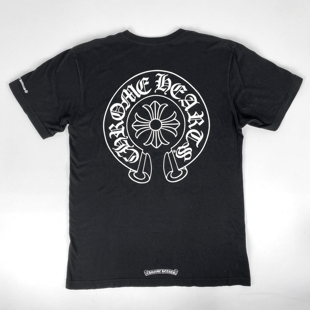 クロムハーツ ホースシュー プリント Tシャツ クルーネック トップス 半袖Ｔシャツ 綿 ブラック メンズ 【中古】brapp