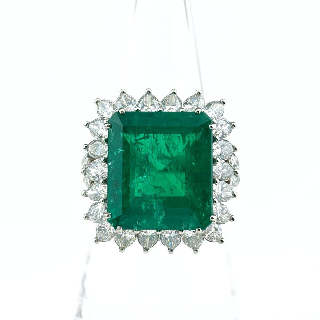 エメラルド デザインリング プラチナ 指輪 メレダイヤ リング 17号 Pt900 エメラルド ダイヤモンド レディース ノンブランドジュエリー 【中古】nbjwl