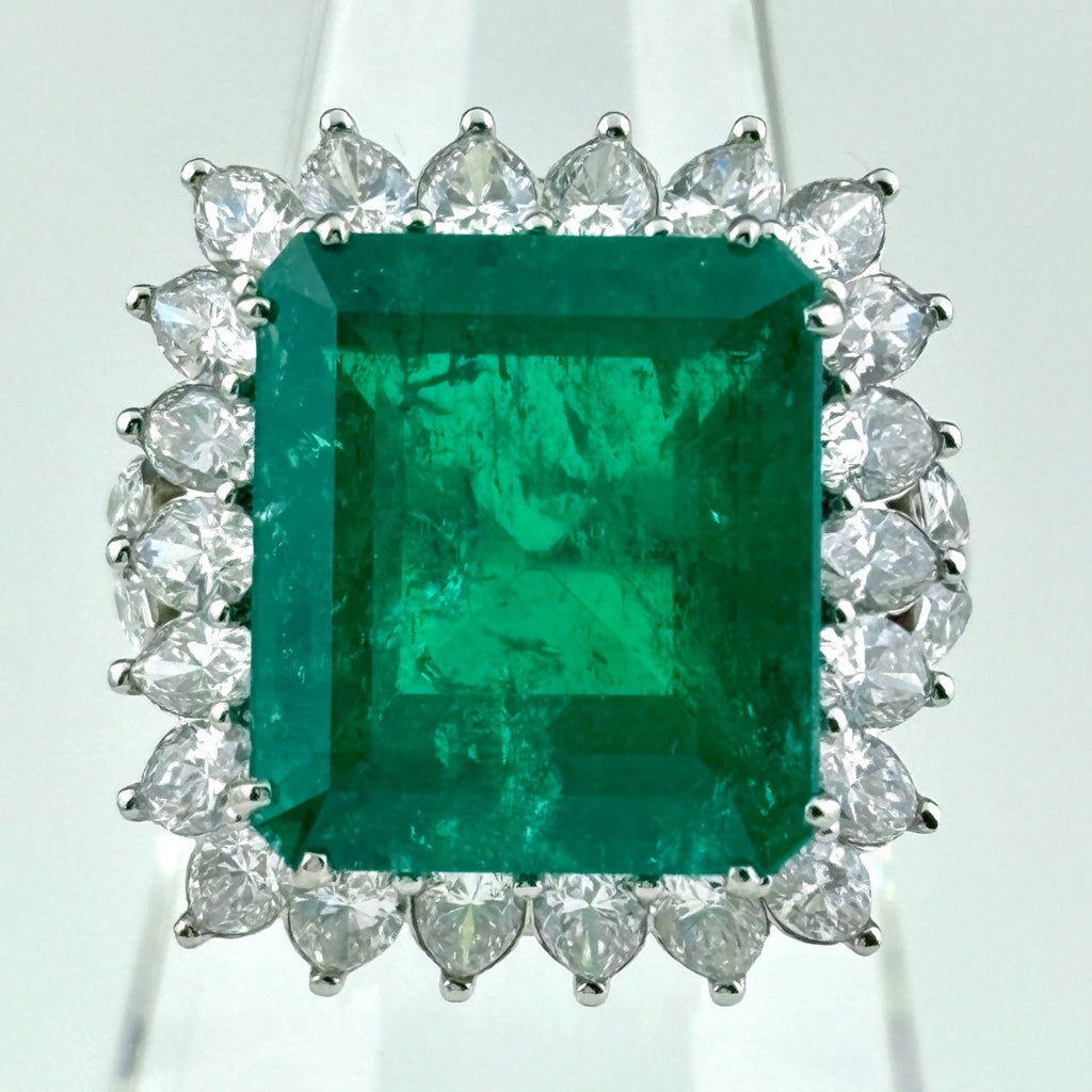 エメラルド デザインリング プラチナ 指輪 メレダイヤ リング 17号 Pt900 エメラルド ダイヤモンド レディース ノンブランドジュエリー 【中古】nbjwl
