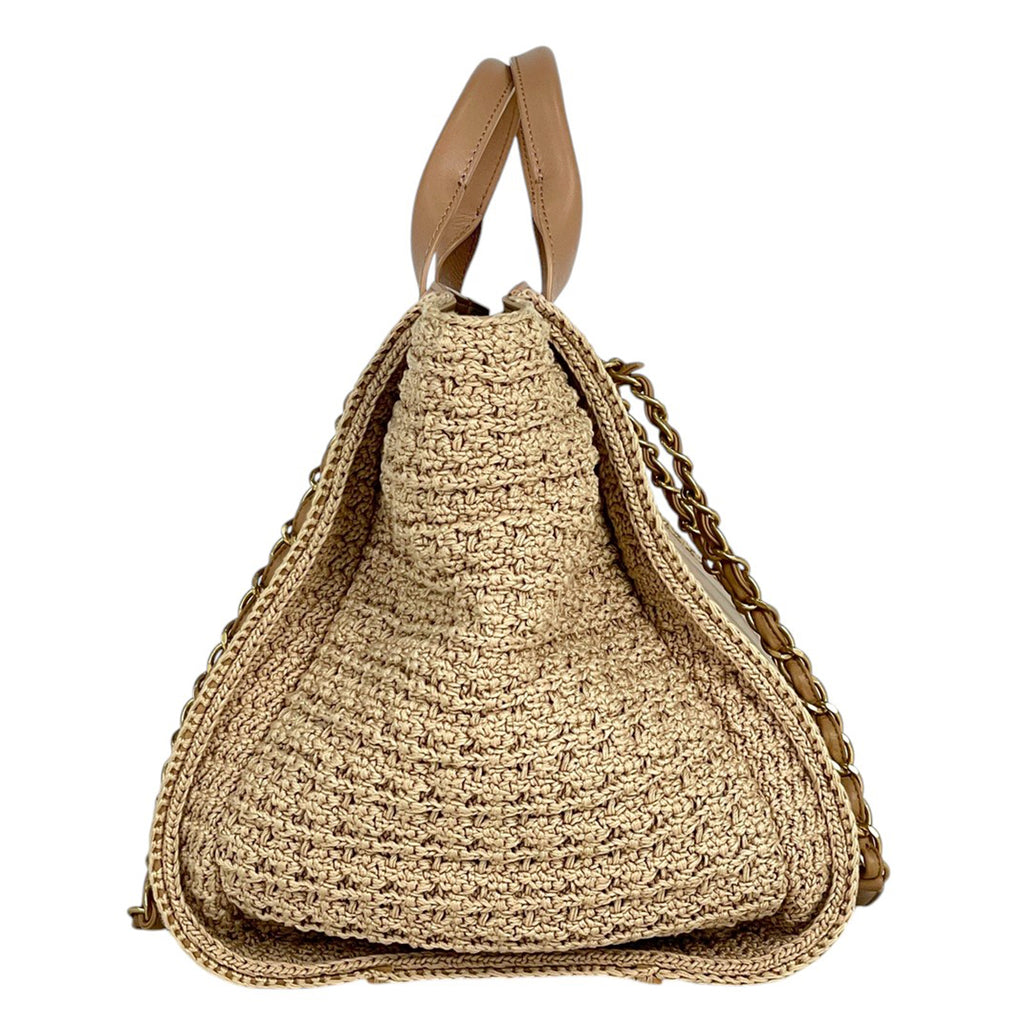 シャネル ドーヴィル GM チェーン ココマーク ニット トートバッグ レザー ベージュ レディース 【中古】brbag