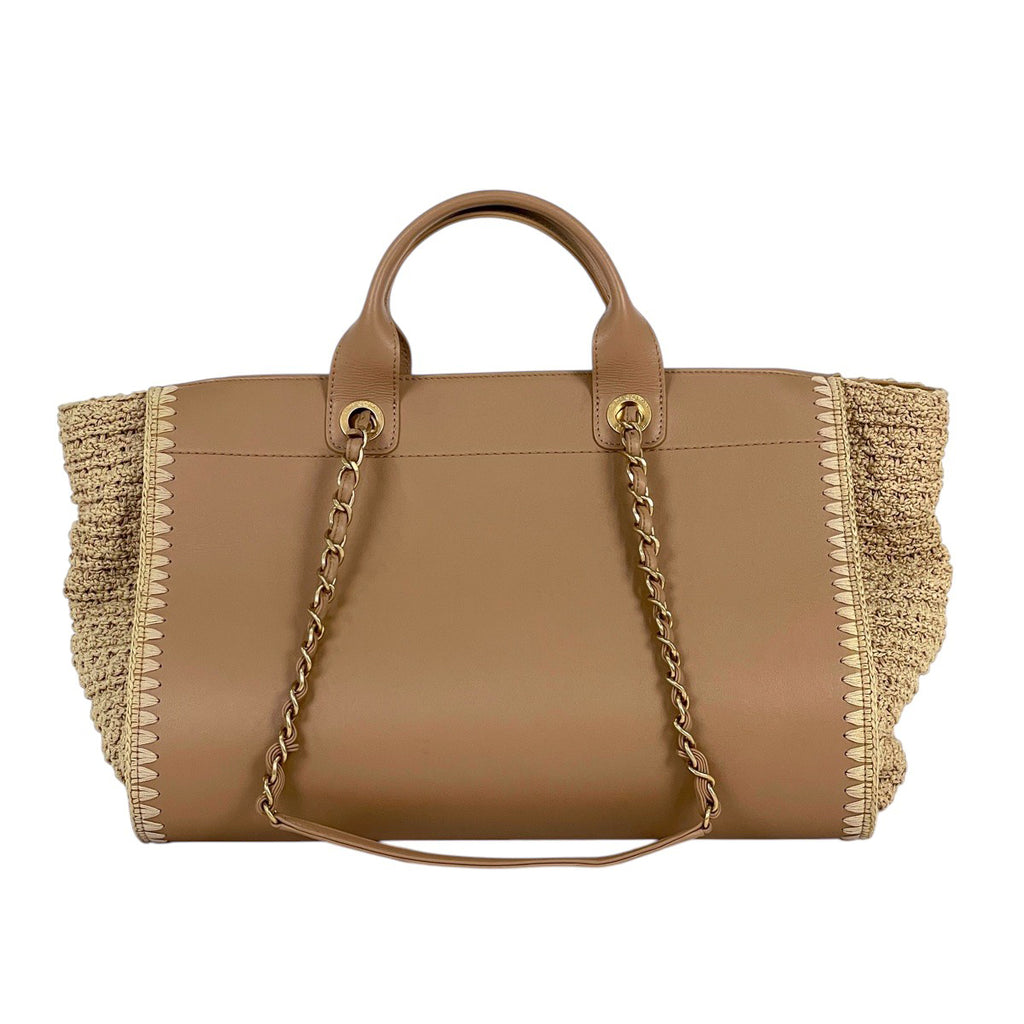シャネル ドーヴィル GM チェーン ココマーク ニット トートバッグ レザー ベージュ レディース 【中古】brbag