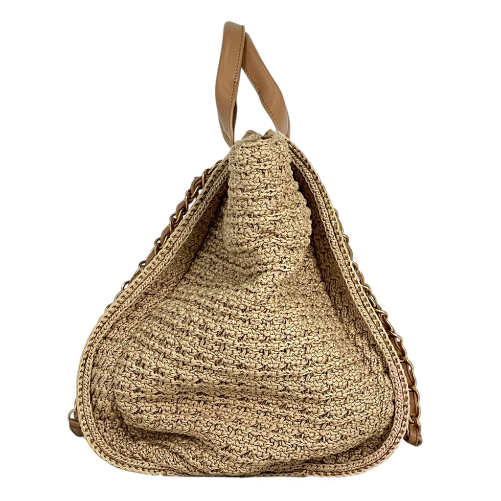 シャネル ドーヴィル GM チェーン ココマーク ニット トートバッグ レザー ベージュ レディース 【中古】brbag