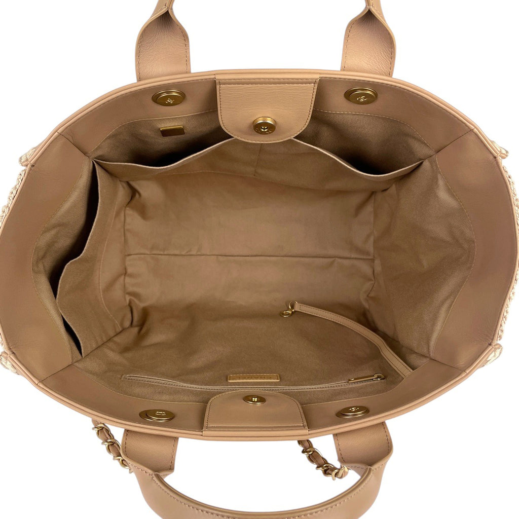 シャネル ドーヴィル GM チェーン ココマーク ニット トートバッグ レザー ベージュ レディース 【中古】brbag