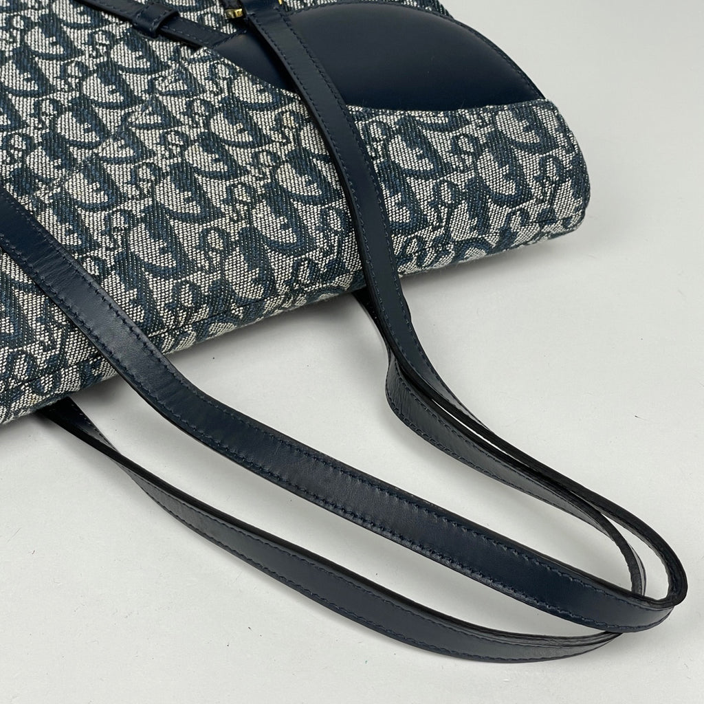 クリスチャンディオール トロッター柄 ハンドバッグ サドル ハンドバッグ キャンバス ネイビー レディース 【中古】brbag