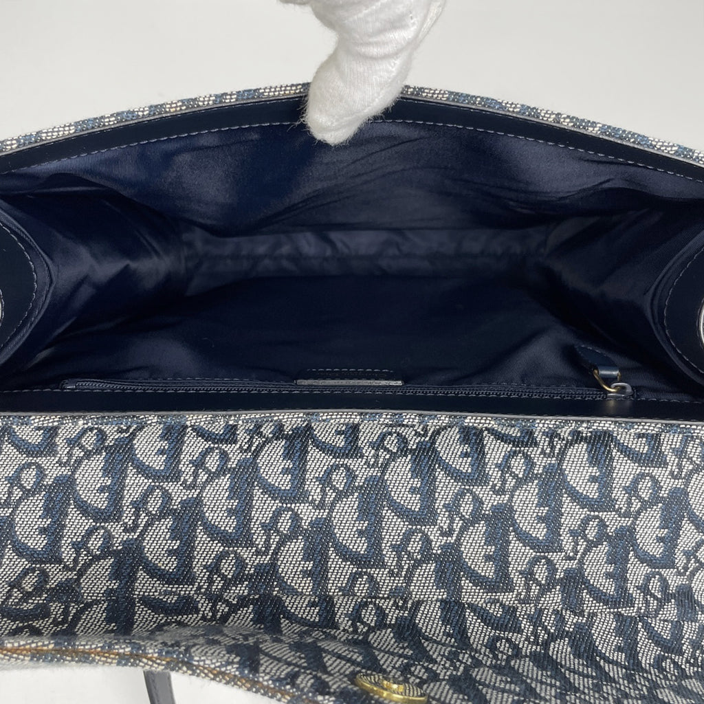 クリスチャンディオール トロッター柄 ハンドバッグ サドル ハンドバッグ キャンバス ネイビー レディース 【中古】brbag