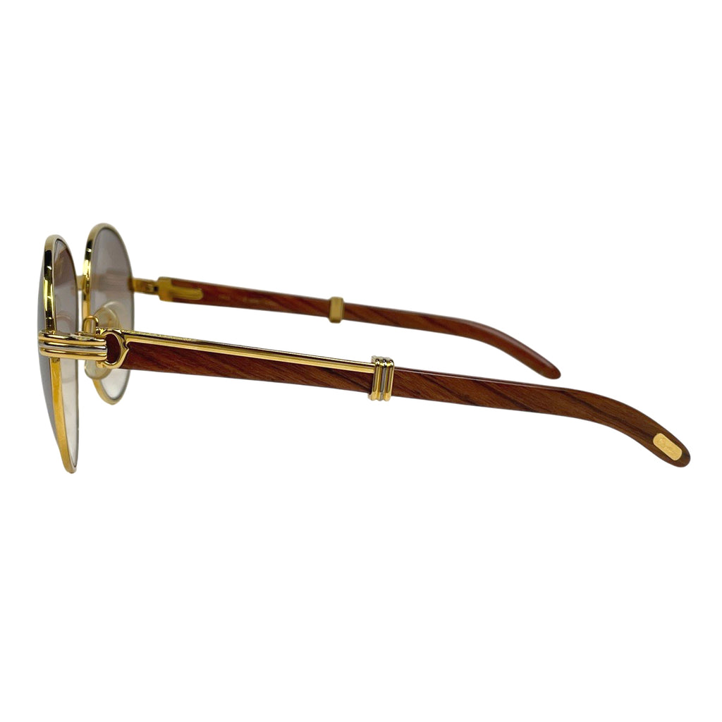 カルティエ トリニティ メガネ ロゴ ウッドテンプル カラーレンズ 度なし 135b 眼鏡 メタル ウッド ゴールド ブラウン レディース 【中古】brbag