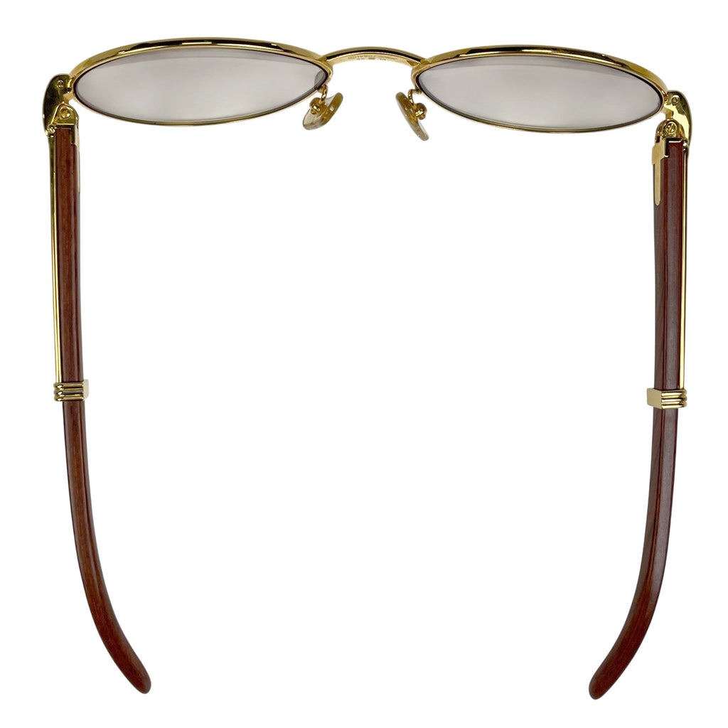 カルティエ トリニティ メガネ ロゴ ウッドテンプル カラーレンズ 度なし 135b 眼鏡 メタル ウッド ゴールド ブラウン レディース 【中古】brbag
