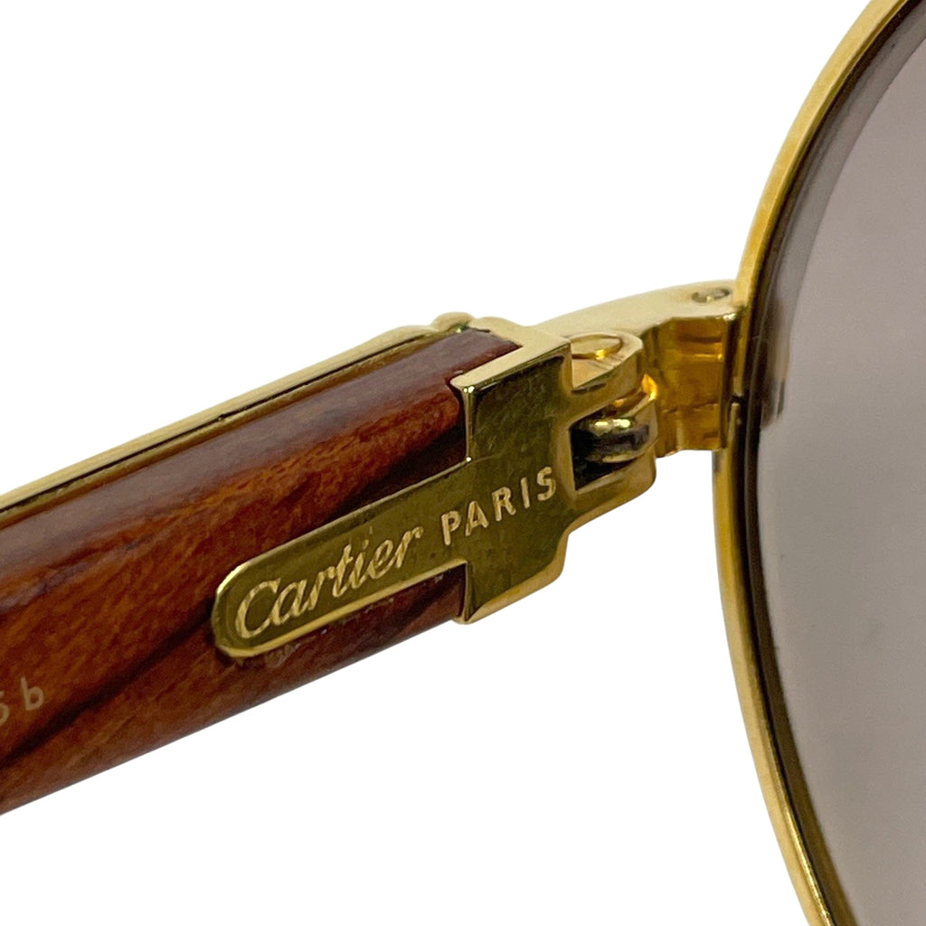 カルティエ トリニティ メガネ ロゴ ウッドテンプル カラーレンズ 度なし 135b 眼鏡 メタル ウッド ゴールド ブラウン レディース 【中古】brbag