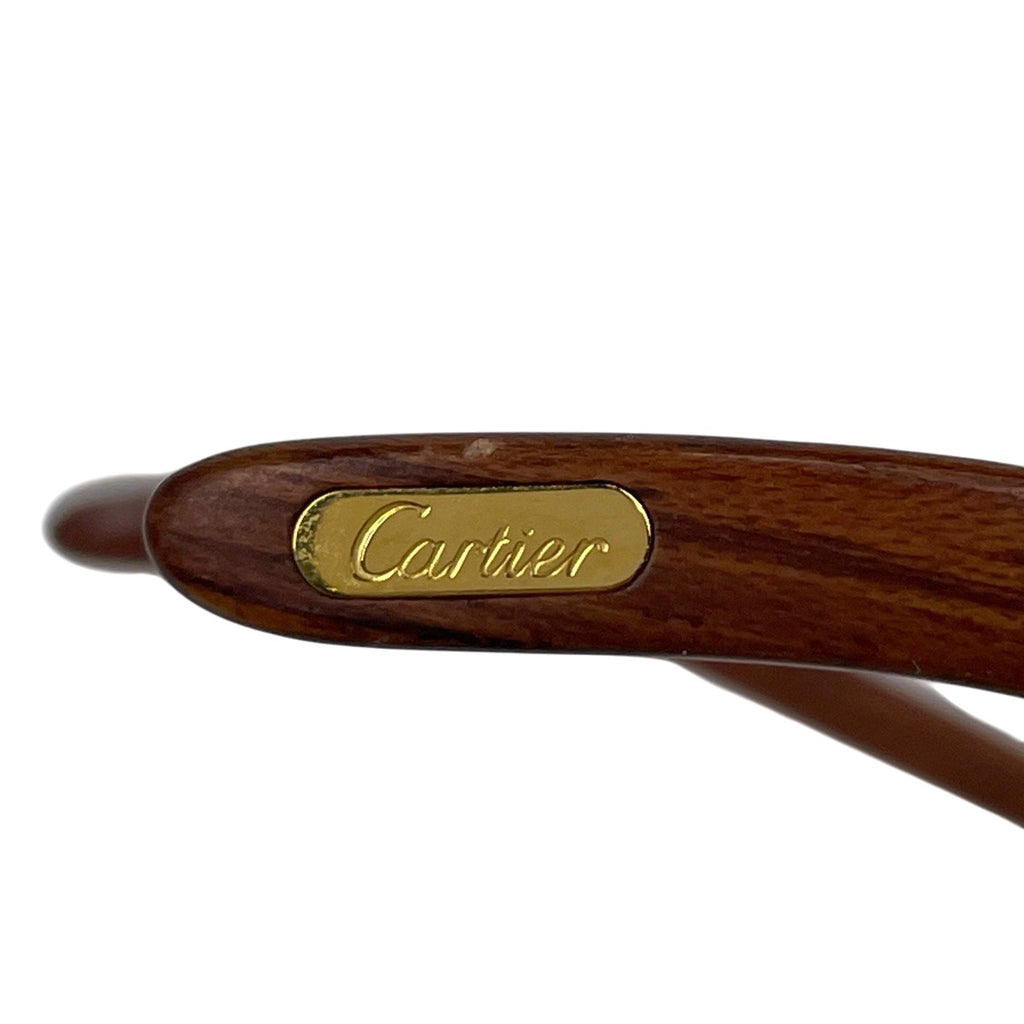 カルティエ トリニティ メガネ ロゴ ウッドテンプル カラーレンズ 度なし 135b 眼鏡 メタル ウッド ゴールド ブラウン レディース 【中古】brbag