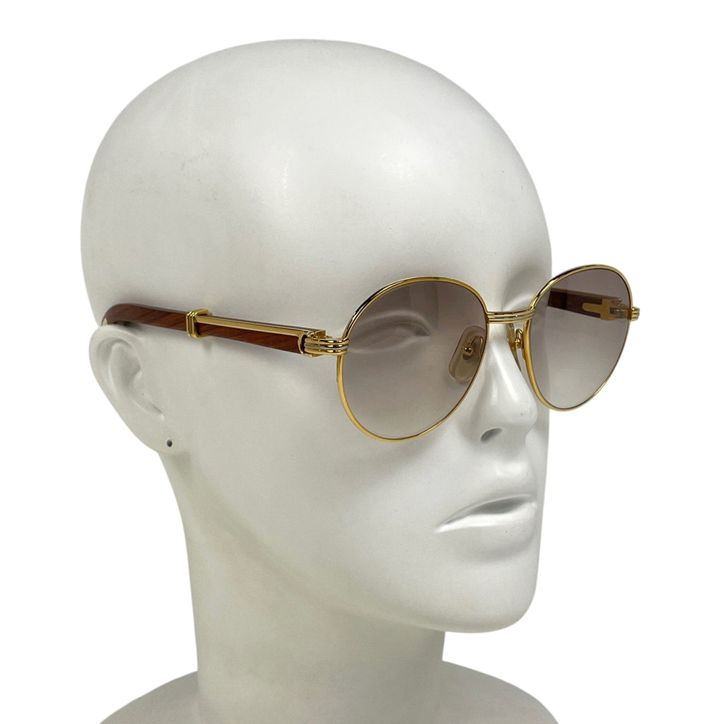 カルティエ トリニティ メガネ ロゴ ウッドテンプル カラーレンズ 度なし 135b 眼鏡 メタル ウッド ゴールド ブラウン レディース 【中古】brbag